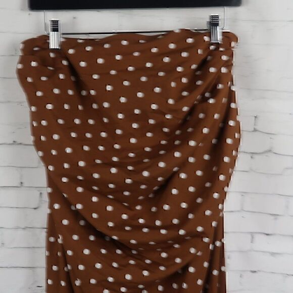 PRETTYLITTLETHING BROWN POLKA DOT PRINT TIE WRAP SKIRT SIZE 8 NWT - Picture 11 of 12